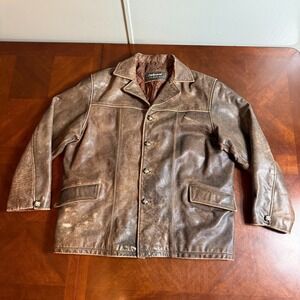Vintage Oakwood Classics Leather Jacket Brown Y2k Extra Large